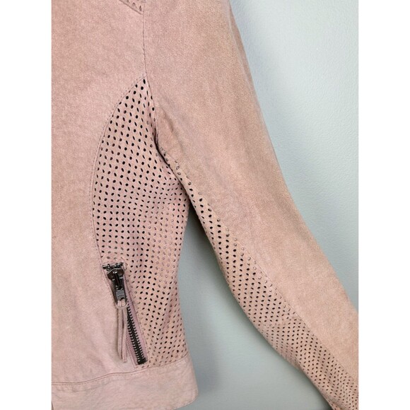 Guess Vintage Pink Suede Zip Up Motocycle Bomber Jacket Perforated Detail Y2K XS - Picture 5 of 14